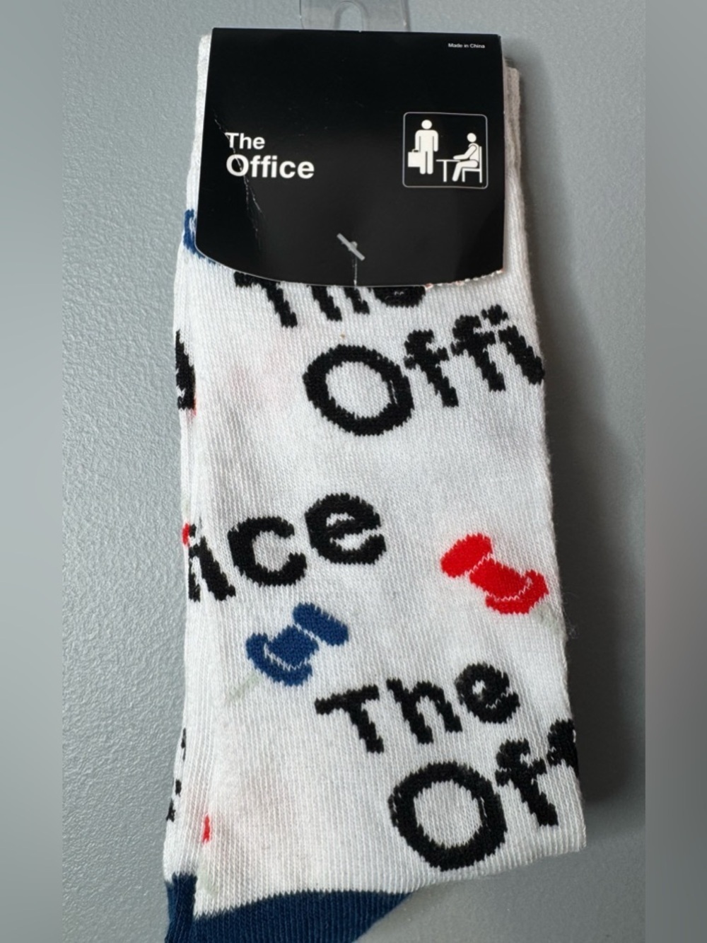 The office tv sitcom show logo White Crew Socks with Red & Blue accent pushpins